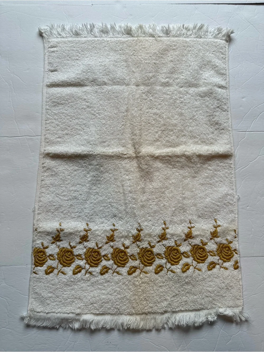 Vintage Dundee Gold Rose Towel Set Of 3 Hand Towel Wash Cloth Bath Towel Fringe